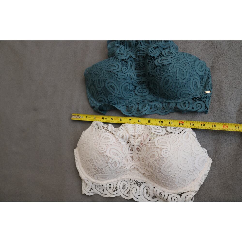 VICTORIAS SECRET PINK Halter Bra Lot Large Green White Lace High Neck Push Up - Picture 5 of 9